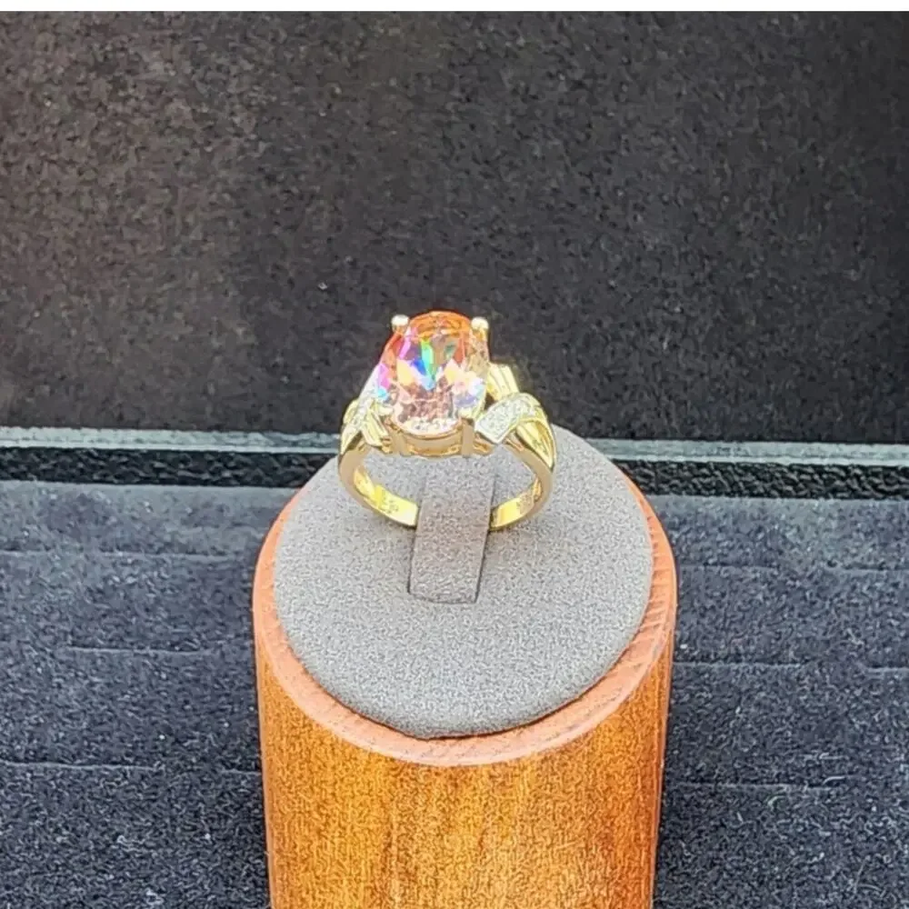 Vintage Fire Mystic Topaz Diamond 14k Yellow Gold Cocktail Ring 8 - Picture 3 of 9
